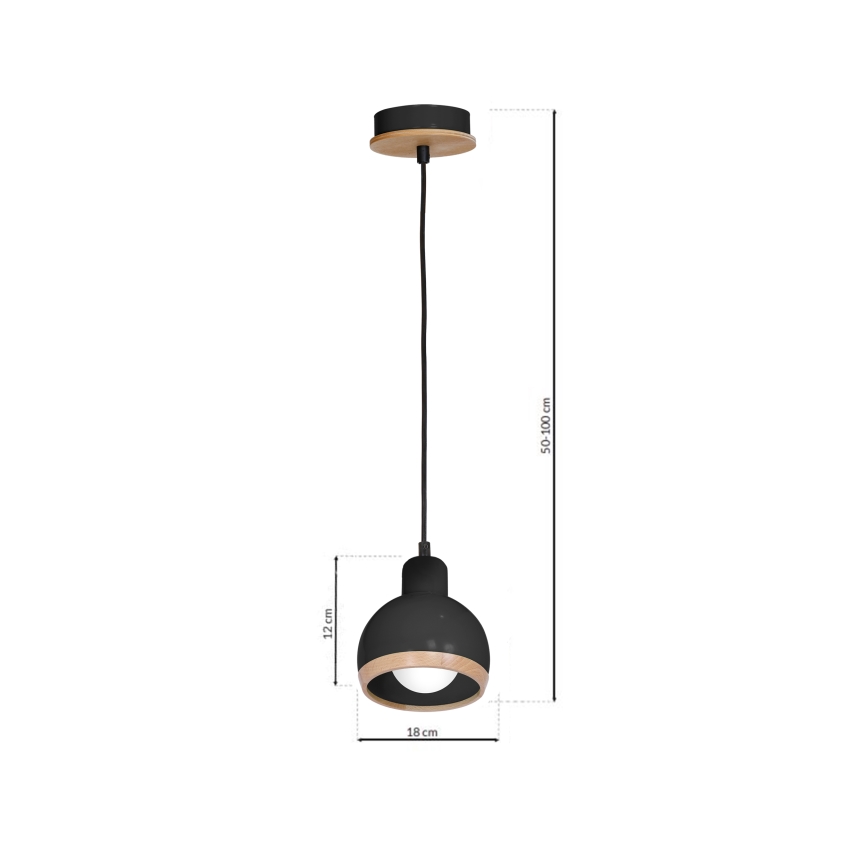 Candelabro suspenso OVAL 1xE27/60W/230V preto