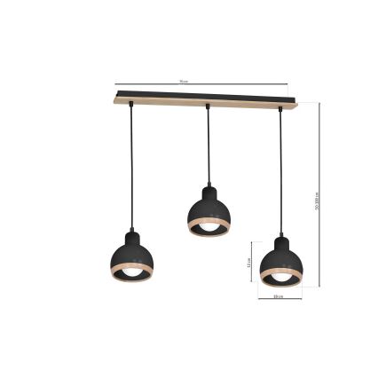 Candelabro suspenso OVAL 3xE27/60W/230V preto