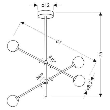 Candelabro suspenso PAKSOS 4xG9/5W/230V preto