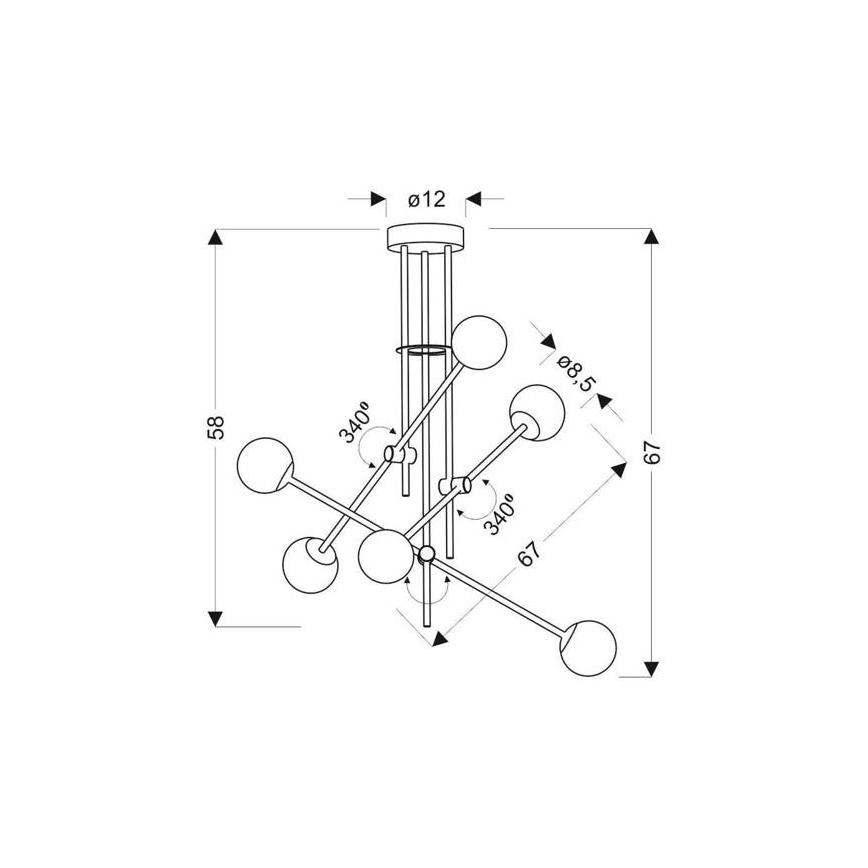 Candelabro suspenso PAKSOS 6xG9/5W/230V preto