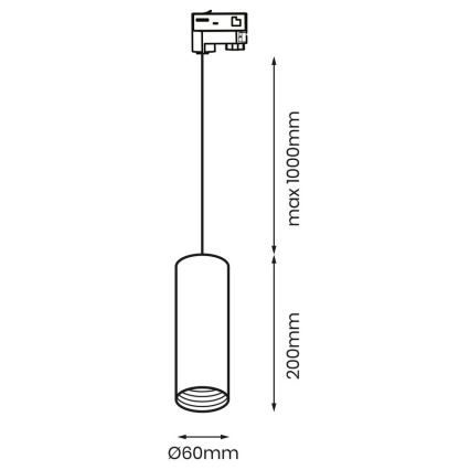 Candelabro suspenso para sistema trifásico de carril PIPE 1xGU10/25W/230V preto