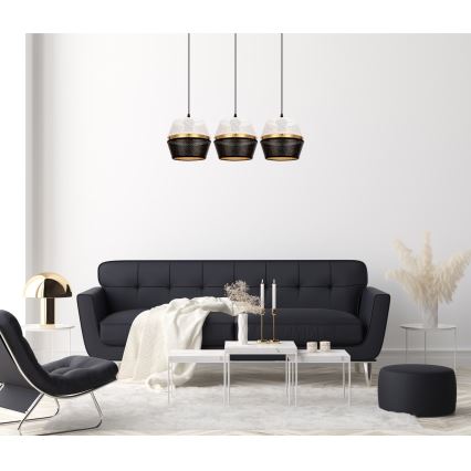 Candelabro suspenso PARIS 3xE27/60W/230V branco/preto/dourado