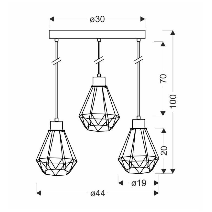 Candelabro suspenso PRIMO 3xE27/60W/230V preto/dourada