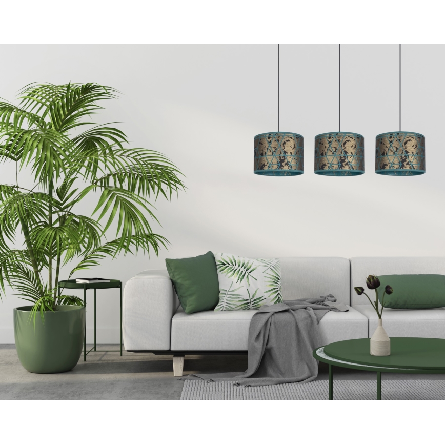 Candelabro suspenso REZO 3xE27/60W/230V dourado/turquesa