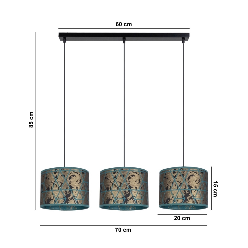 Candelabro suspenso REZO 3xE27/60W/230V dourado/turquesa