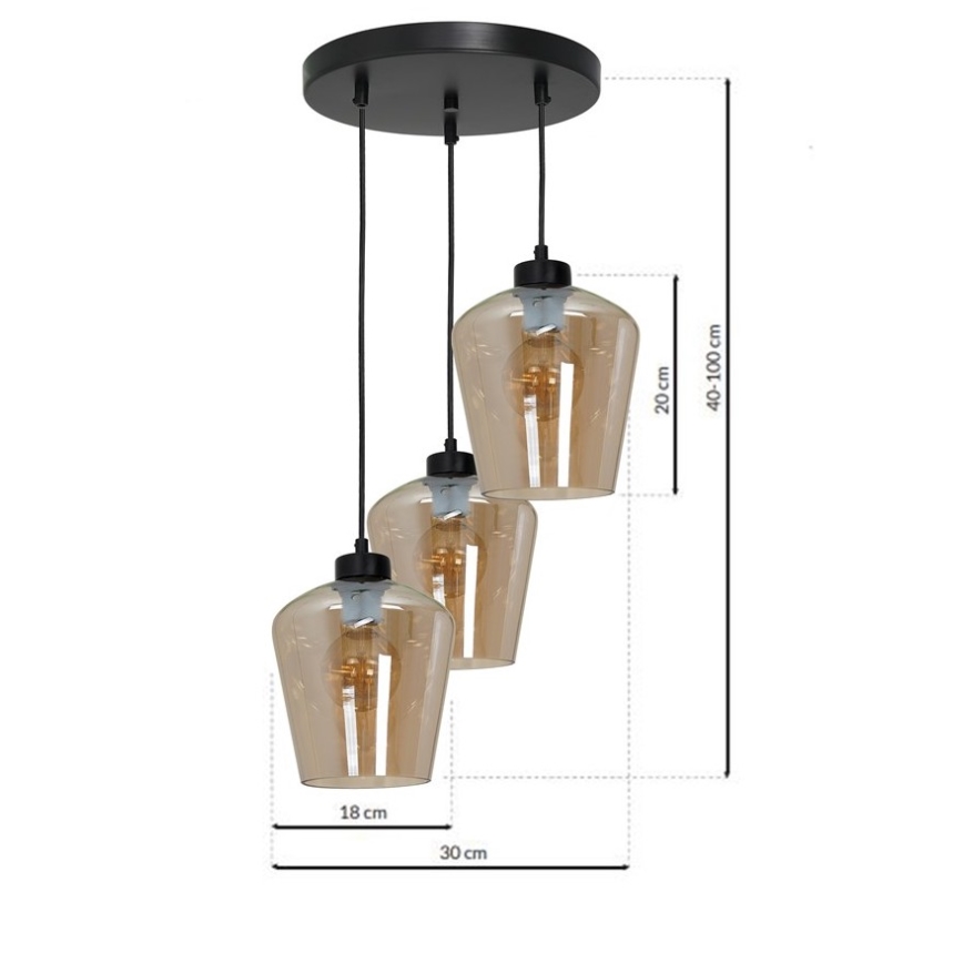 Candelabro suspenso SANTIAGO 3xE27/60W/230V castanho