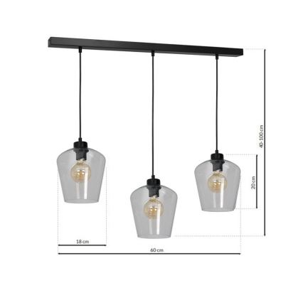 Candelabro suspenso SANTIAGO 3xE27/60W/230V transparente