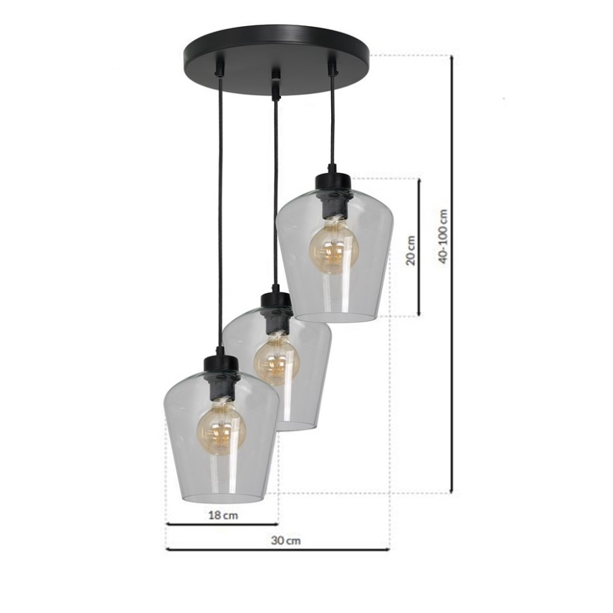 Candelabro suspenso SANTIAGO 3xE27/60W/230V transparente