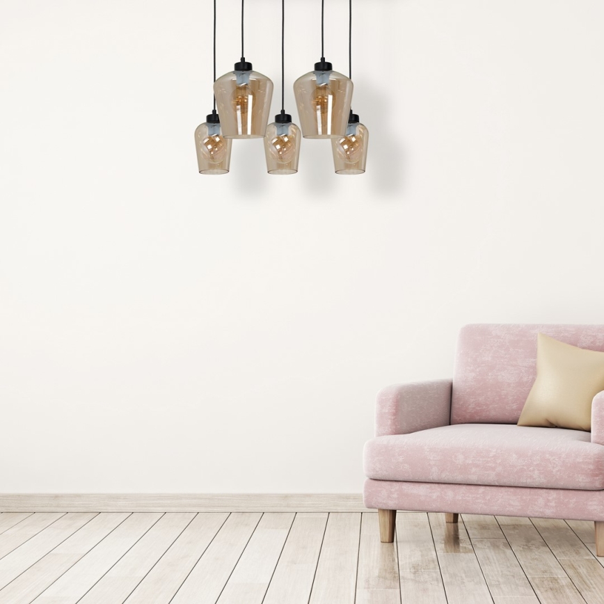 Candelabro suspenso SANTIAGO 5xE27/60W/230V castanho