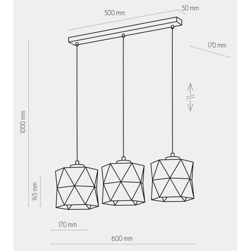 Candelabro suspenso SIRO 3xE27/15W/230V branco/prateado