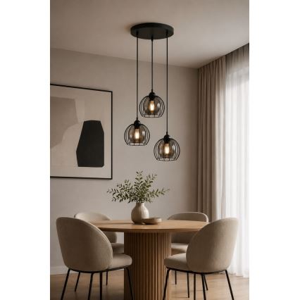 Candelabro suspenso SOLO BLACK 3xE27/60W/230V diâmetro 30 cm