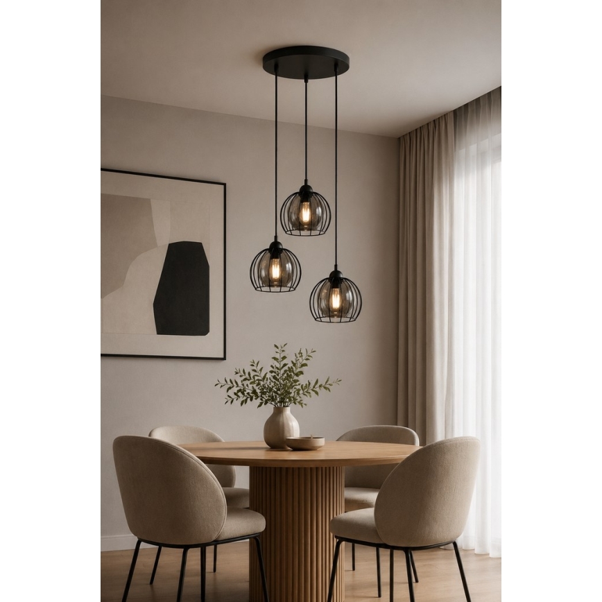 Candelabro suspenso SOLO BLACK 3xE27/60W/230V diâmetro 30 cm