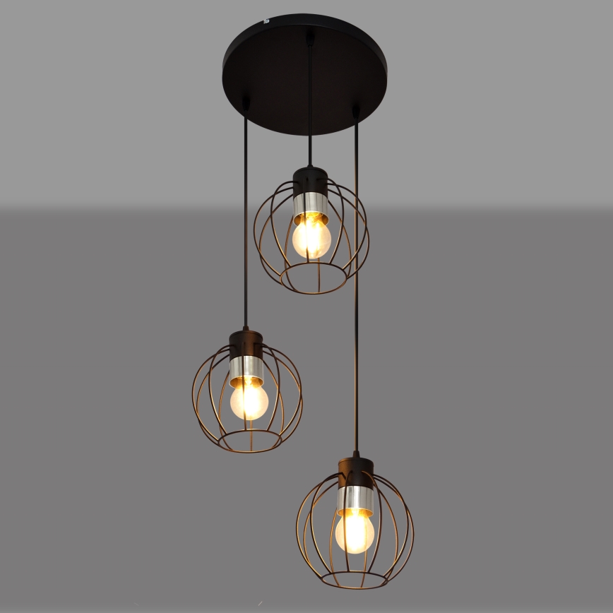 Candelabro suspenso STARLIGHT 3xE27/15W/230V preto/prateado