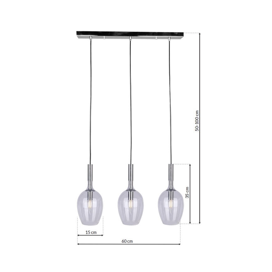 Candelabro suspenso TANGO 3xE14/40W/230V transparente