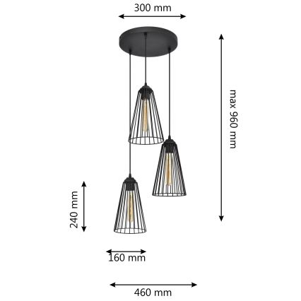 Candelabro suspenso TORRI 3xE27/15W/230V preto