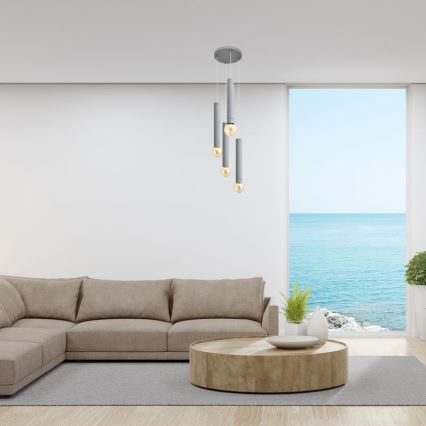 Candelabro suspenso TUBA 4xE27/15W/230V cinzento