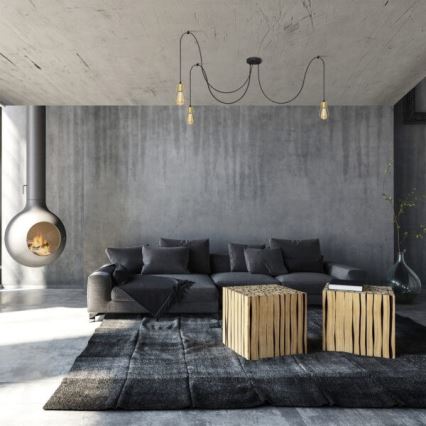 Candelabro suspenso TUBE LONG 3xE27/10W/230V preto/dourada