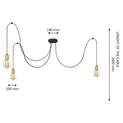 Candelabro suspenso TUBE LONG 3xE27/10W/230V preto/dourada