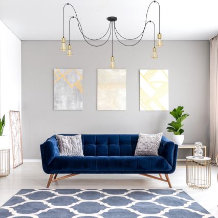 Candelabro suspenso TUBE LONG 5xE27/15W/230V preto/dourada