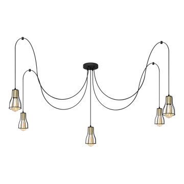 Candelabro suspenso TUBE LONG 5xE27/15W/230V preto/dourada