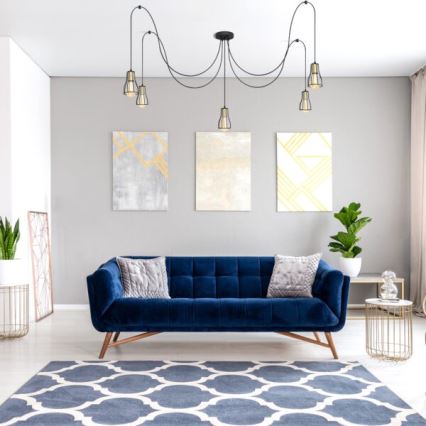 Candelabro suspenso TUBE LONG 5xE27/15W/230V preto/dourada