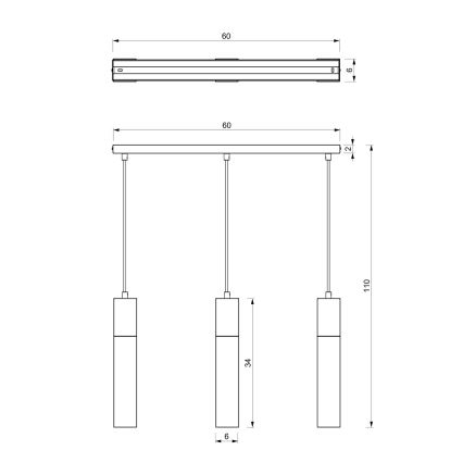 Candelabro suspenso TULUM 3xGU10/60W/230V preto