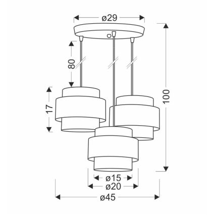 Candelabro suspenso TWIN 3xE27/40W/230V castanho/preto