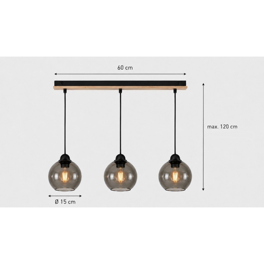 Candelabro suspenso UNO WOOD 3xE27/60W/230V preto/castanho