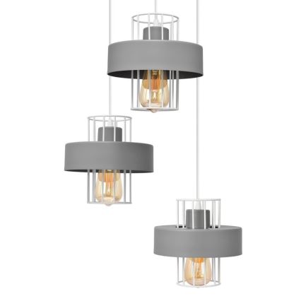Candelabro suspenso VOLTA 3xE27/15W/230V diâmetro 42 cm cinzento