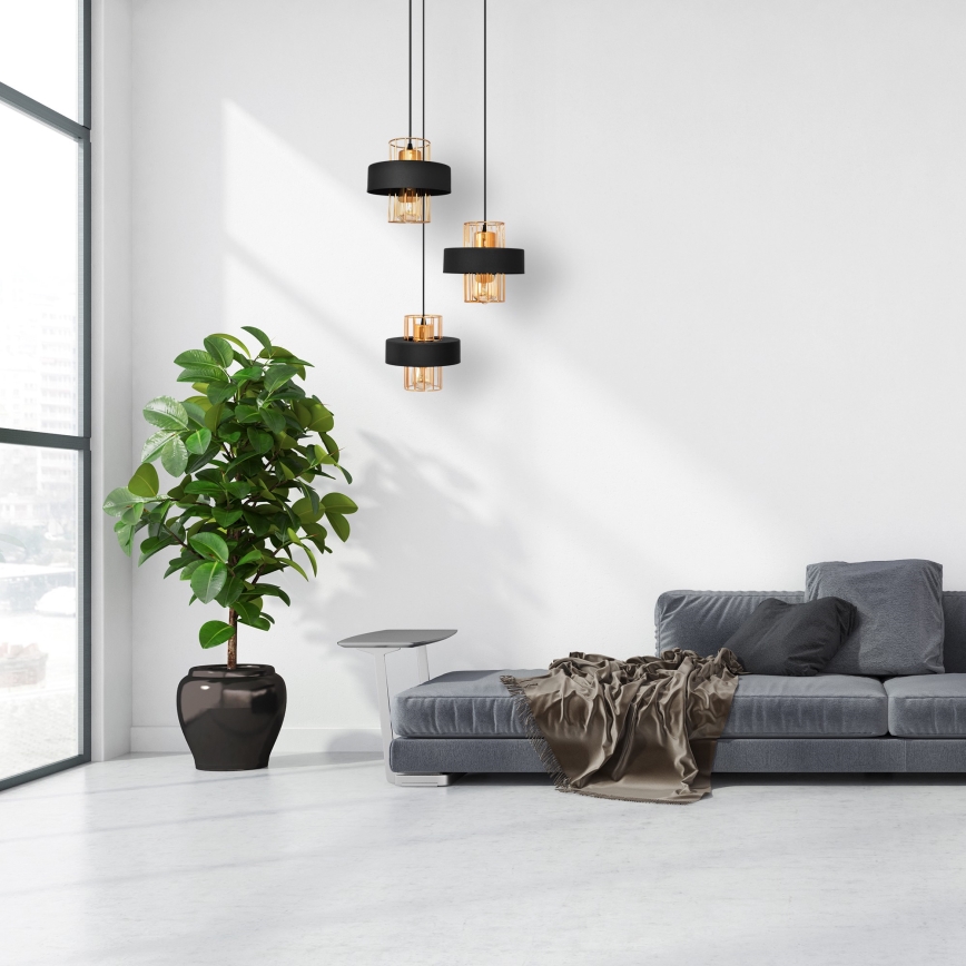 Candelabro suspenso VOLTA 3xE27/15W/230V preto/dourada