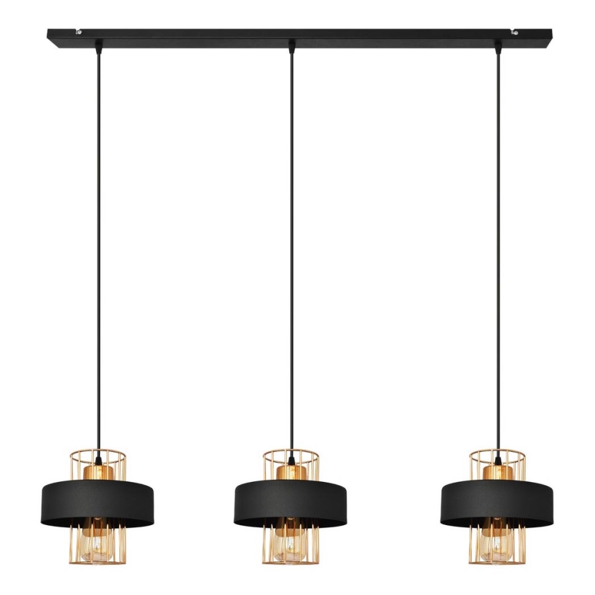 Candelabro suspenso VOLTA 3xE27/15W/230V preto/dourado