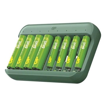 Carregador de pilhas GP Charge & save para 4×AA/AAA, 1300 mAh/650 mAh, 5V