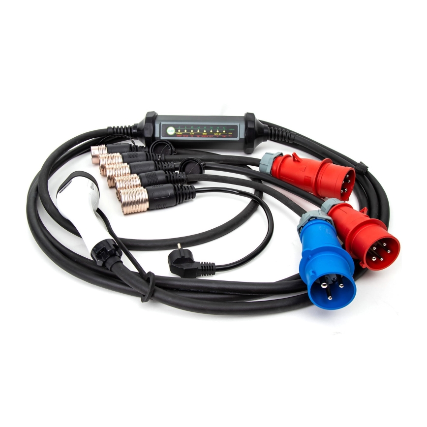 Carregador portátil para veículos elétricos com 4 adaptadores Type 2 32A/480V 22kW 5m IP67