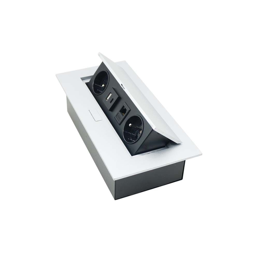 Carril de tomada basculante 2x 230V + USB-A 3,1A + USB-C 15,5W + RJ45 230V