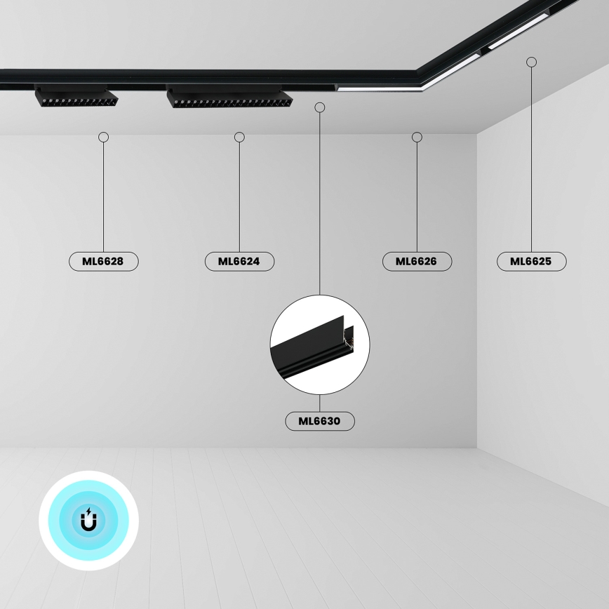 Carril sem ligação elétrica MAGNETIC TRACK 1,5 m preto