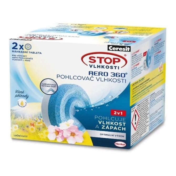 Ceresit - Pastilhas para desumidificador 2 em 1 AERO 360° 2x 450 g Flores do Prado