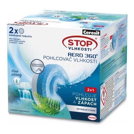 Ceresit - Pastilhas para desumidificador 2 em 1 AERO 360° 2x 450 g frescor de cascatas