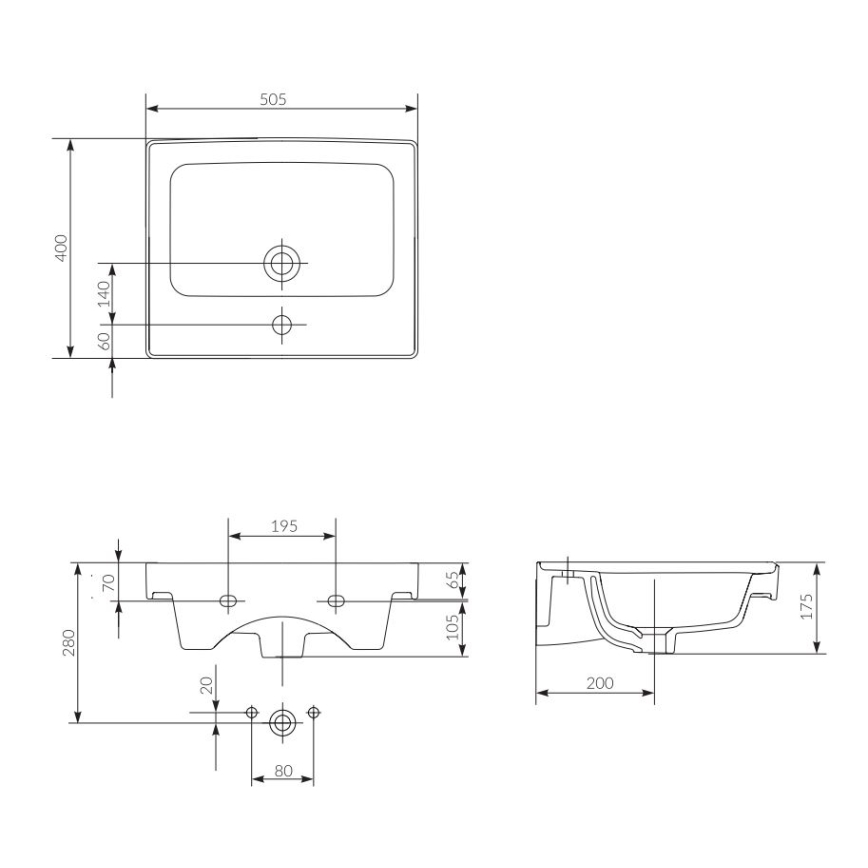 Cersanit K114-005 - Lavatório de bancada/parede CREA 40x50,5 cm cerâmica/branco brilhante