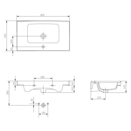Cersanit K114-017 - Lavatório embutido CREA 44,5x80,5 cm cerâmica/branco brilhante