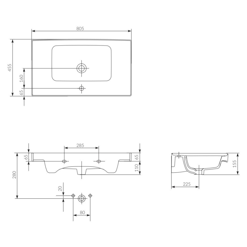 Cersanit K114-017 - Lavatório embutido CREA 44,5x80,5 cm cerâmica/branco brilhante