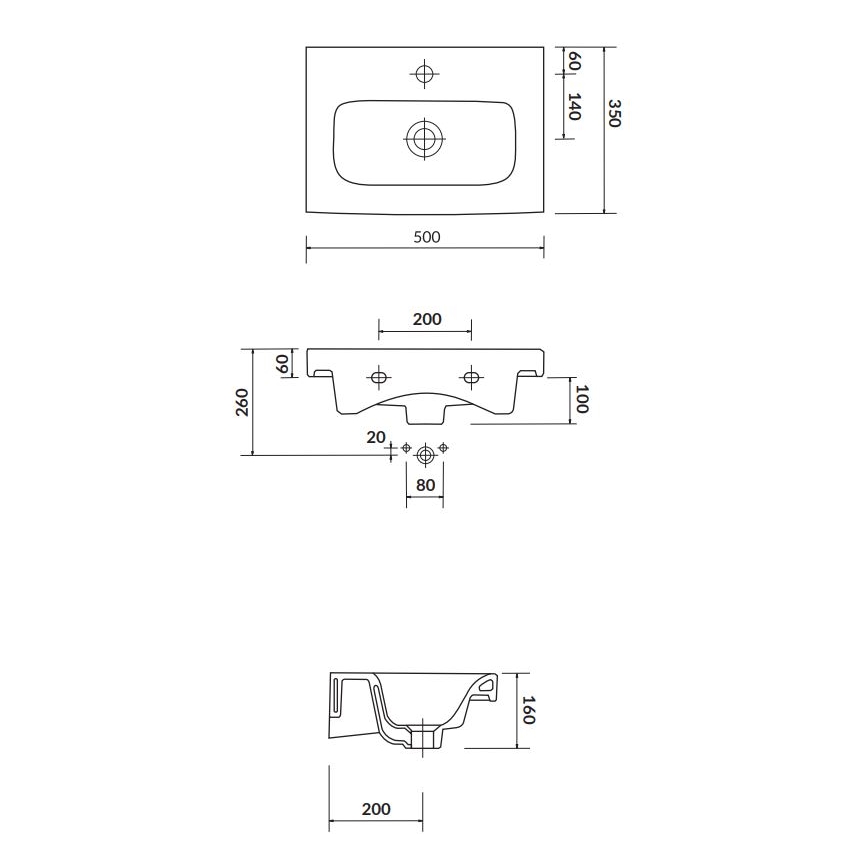 Cersanit K116-008 - Lavatório embutido MODUO SLIM 35x50 cm cerâmica/branco brilhante
