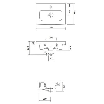 Cersanit K116-008 - Lavatório de bancada/suspenso MODUO SLIM 35x50 cm cerâmica/branco brilhante