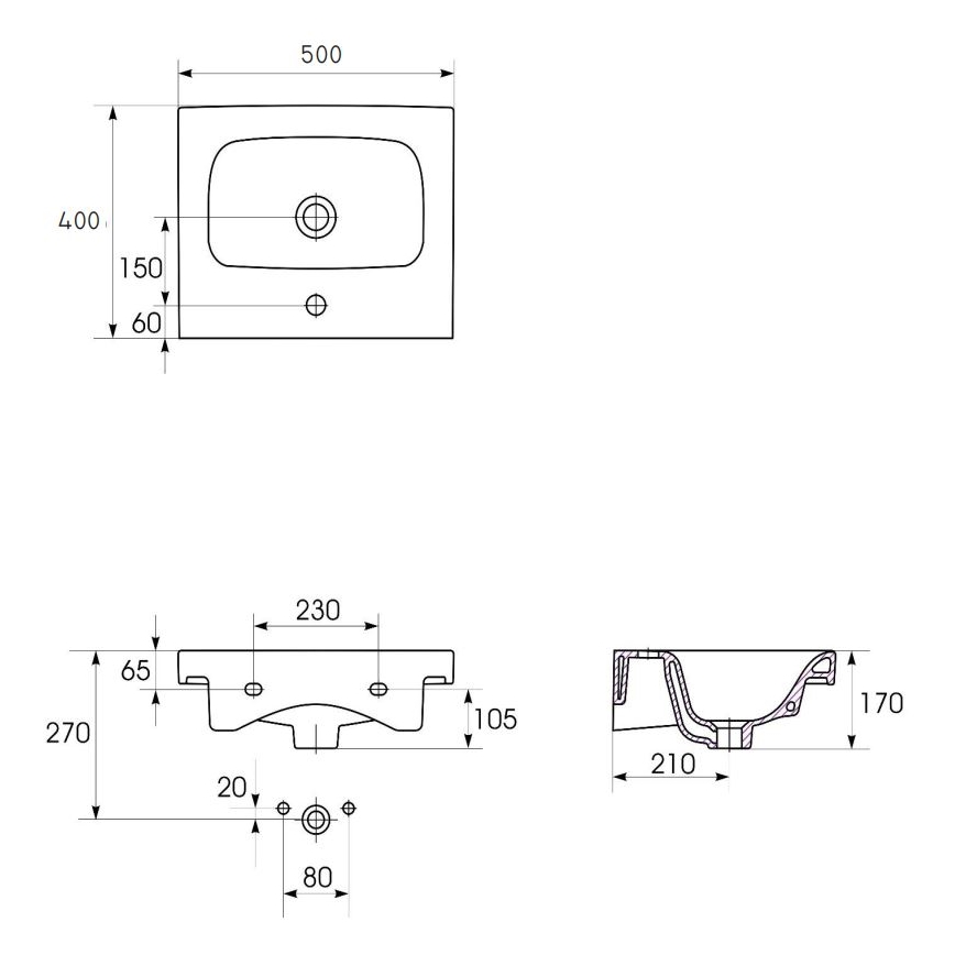 Cersanit K116-009 - Lavatório de bancada/suspenso MODUO 40x50 cm cerâmica/branco brilhante