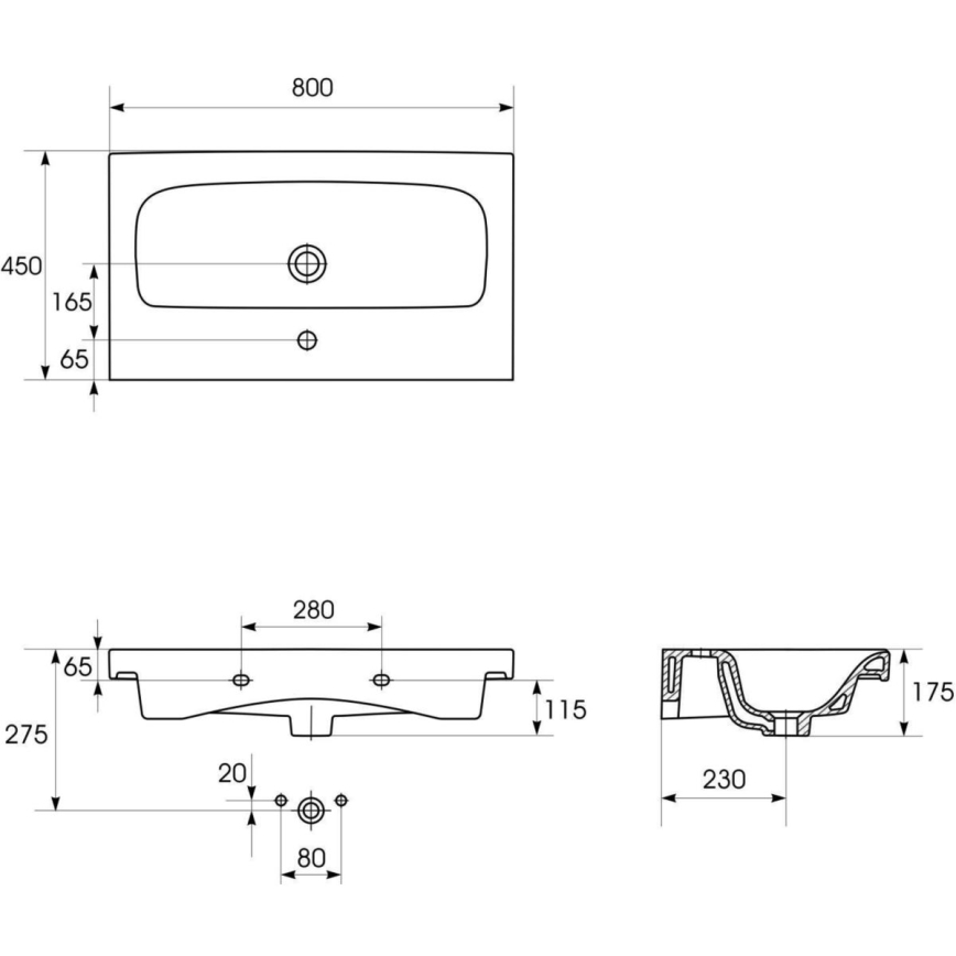 Cersanit K116-013-ECO - Lavatório encastrado MODUO 45x80 cm cerâmica/branco brilhante