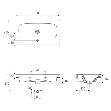 Cersanit K116-013 - Lavatório embutido MODUO 45x80 cm cerâmica/branco brilhante