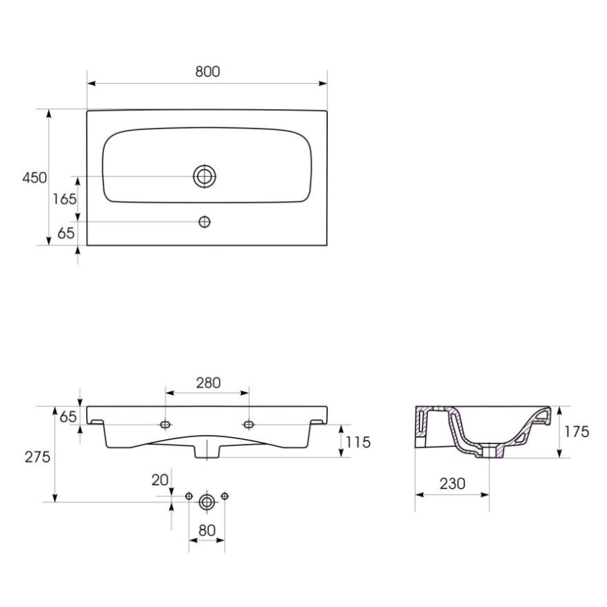 Cersanit K116-013 - Lavatório embutido MODUO 45x80 cm cerâmica/branco brilhante
