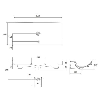 Cersanit K120-011 - Lavatório embutido LARGA 46x100 cm cerâmica/branco brilhante