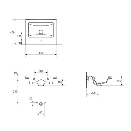 Cersanit K32-002-BOX - Lavatório de bancada/suspenso COMO 40x50 cm cerâmica/branco brilhante