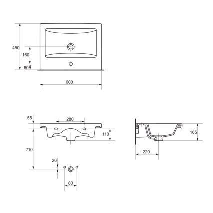 Cersanit K32-003-BOX - Lavatório de bancada/suspenso COMO 45x60 cm cerâmica/branco brilhante