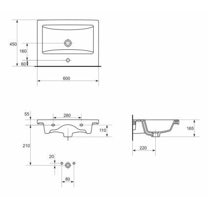 Cersanit K32-003-ECO - Lavatório para bancada/suspenso COMO 45x60 cm cerâmica/branco brilhante